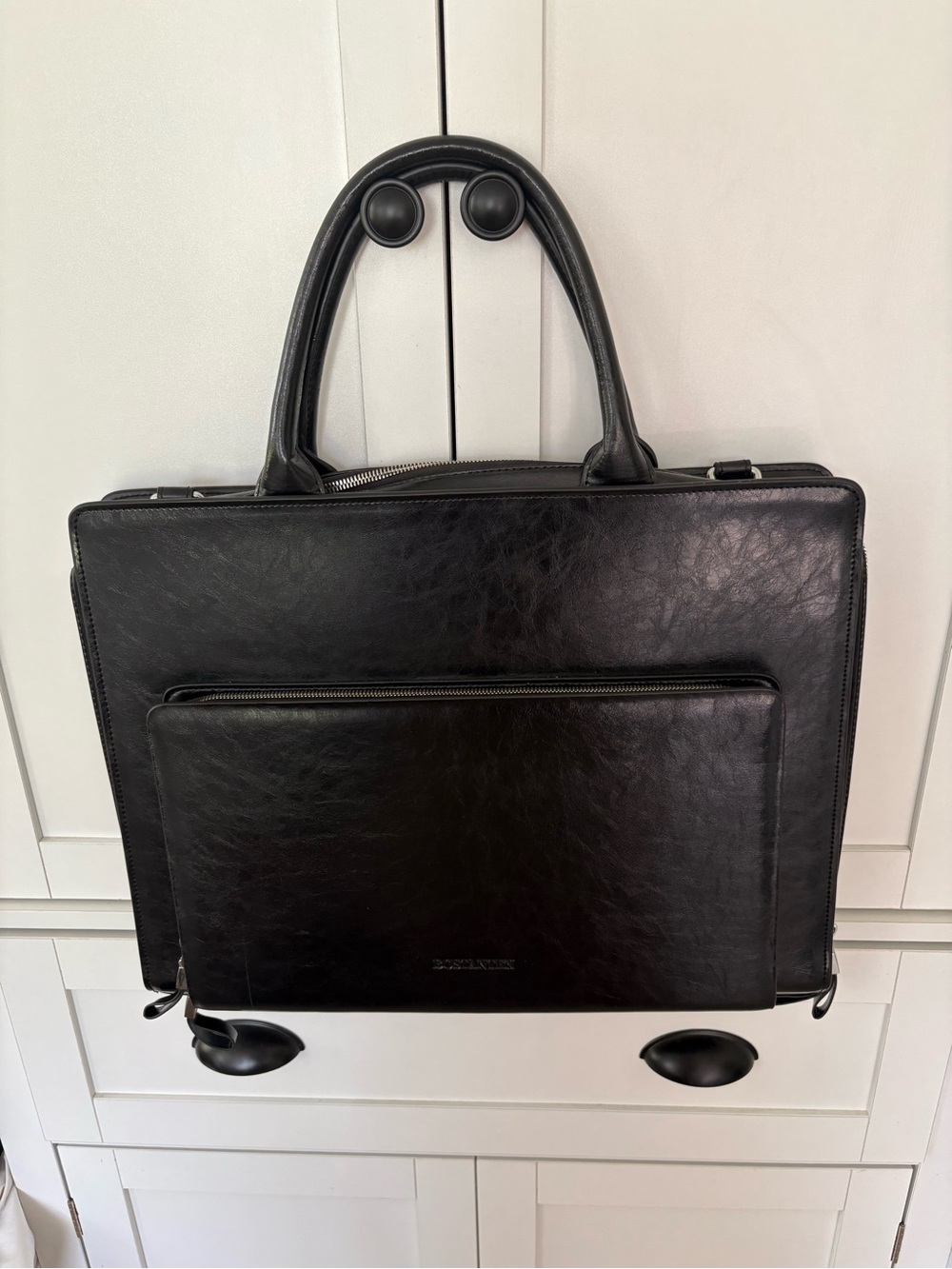 Bostanten black waxed leather Carol laptop brief case